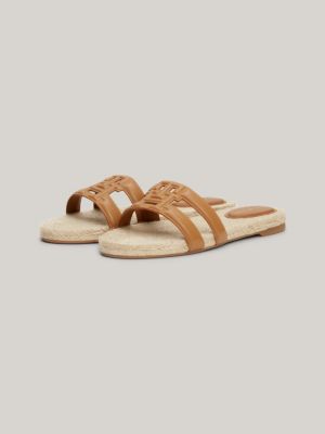 brown espadrille-sandale aus leder mit th-monogramm für damen - tommy hilfiger