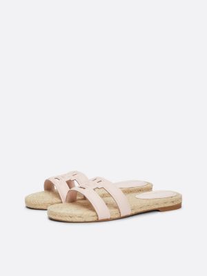 sandali espadrillas in pelle con monogramma rosa da donne tommy hilfiger