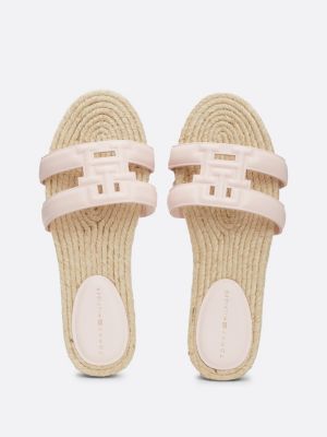 sandali espadrillas in pelle con monogramma rosa da donne tommy hilfiger