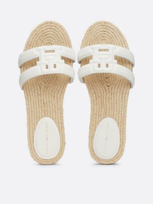 sandali espadrillas in pelle con monogramma bianco da donne tommy hilfiger