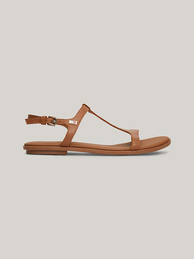 brown leather enamel flag flat sandals for women tommy hilfiger
