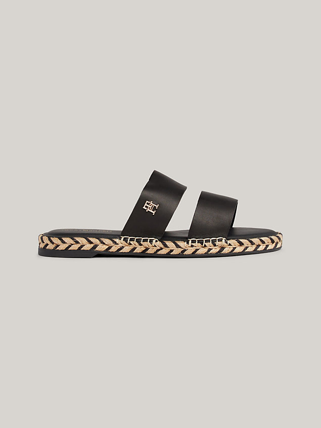 black leather flat espadrille sandals for women tommy hilfiger