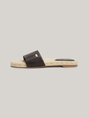 sandali bassi stile espadrillas in pelle nero da donne tommy hilfiger