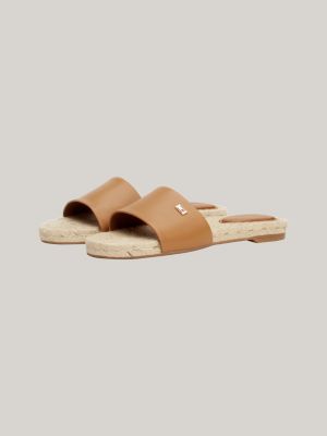 Flat Leather Espadrille Sandals Brown Tommy Hilfiger