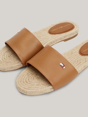 sandali bassi stile espadrillas in pelle marrone da donne tommy hilfiger