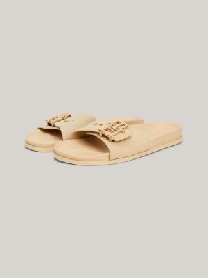 TH Monogram Buckle Suede Sandals | Beige | Tommy Hilfiger