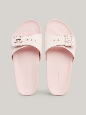 Pink tommy hilfiger slides best sale