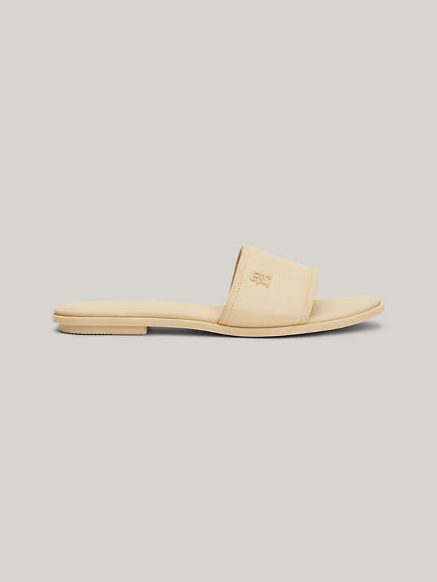 beige tonal th monogram leather mules for women tommy hilfiger