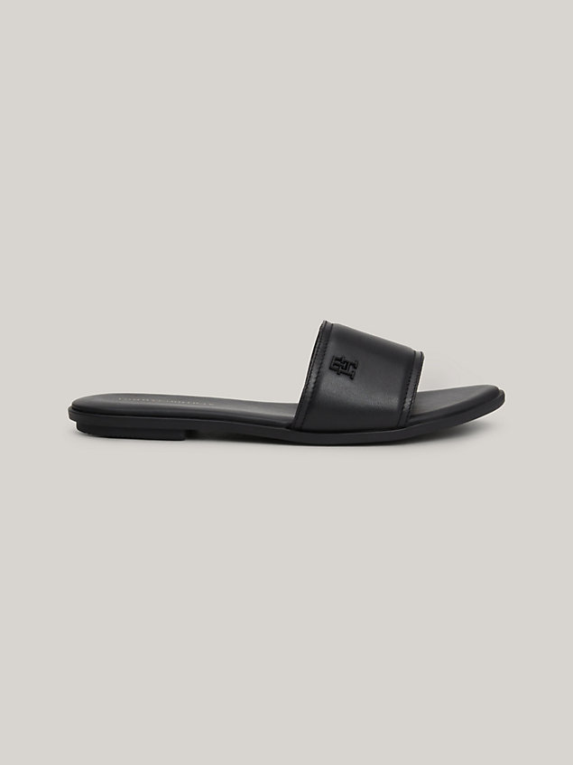 black tonal th monogram leather mules for women tommy hilfiger