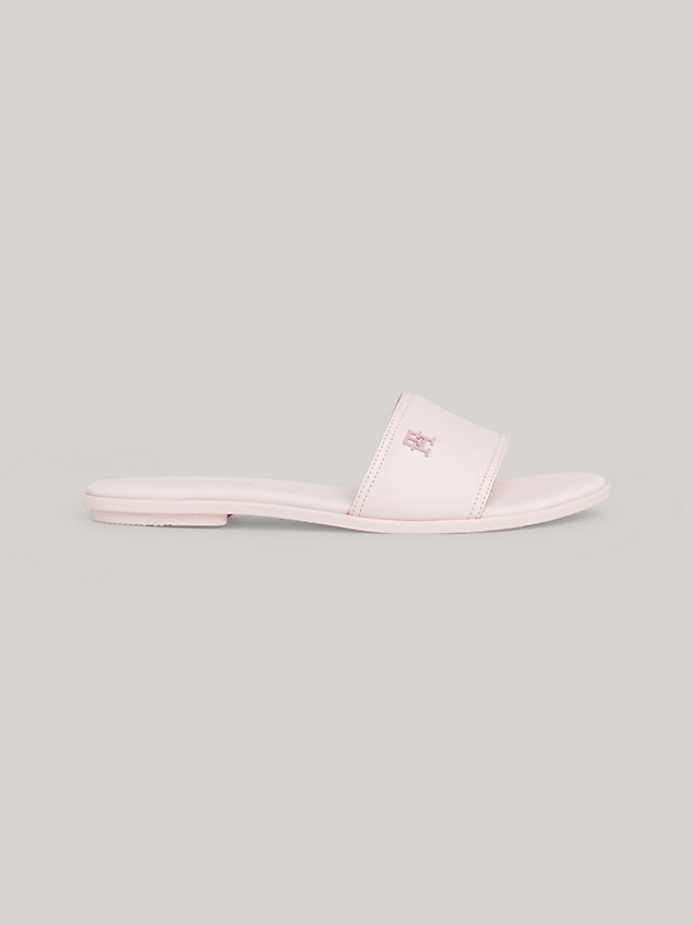 pink tonal th monogram leather mules for women tommy hilfiger