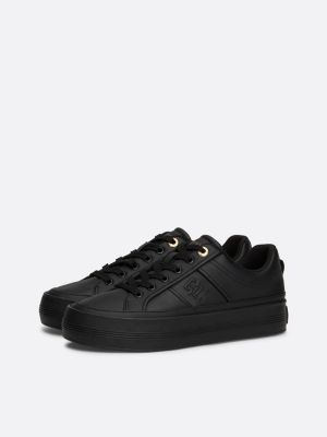 Leather Flatform Trainers Black Tommy Hilfiger