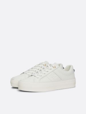 sneakers in pelle con suola alta bianco da donne tommy hilfiger