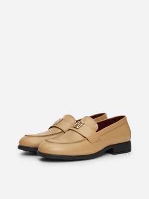 mocasines elevated de piel caqui de mujeres tommy hilfiger