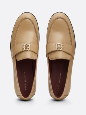 mocasines elevated de piel caqui de mujeres tommy hilfiger