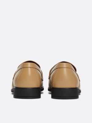 mocasines elevated de piel caqui de mujeres tommy hilfiger