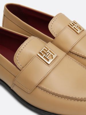 mocasines elevated de piel caqui de mujeres tommy hilfiger