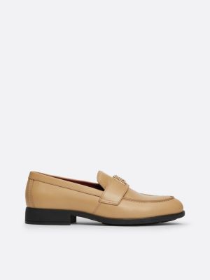 mocasines elevated de piel caqui de mujeres tommy hilfiger