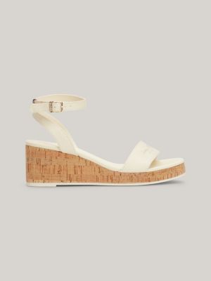 sandalias de cuña de corcho con logo beige de mujeres tommy hilfiger