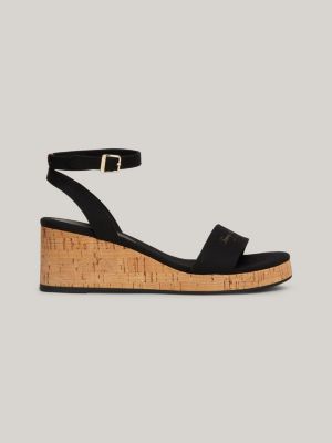 Logo Cork Wedge Heel Sandals Black Tommy Hilfiger