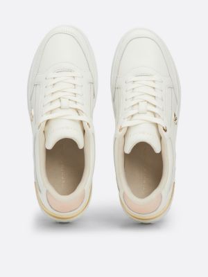 white th monogram metallic leather court trainers for women tommy hilfiger