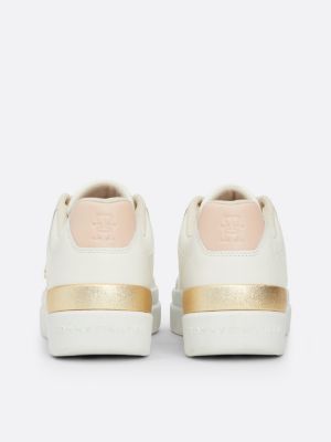 white th monogram metallic leather court trainers for women tommy hilfiger