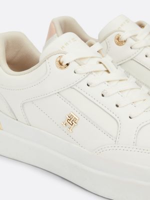 white th monogram metallic leather court trainers for women tommy hilfiger