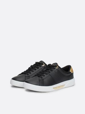 black casual chic leather court trainers for women tommy hilfiger