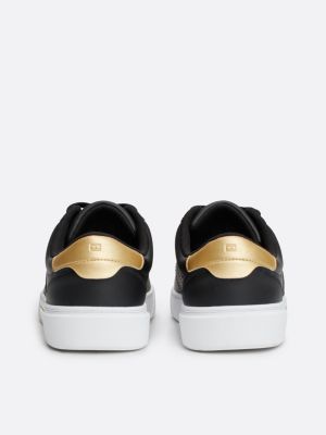 black casual chic leather court trainers for women tommy hilfiger