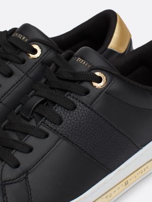 black casual chic leather court trainers for women tommy hilfiger