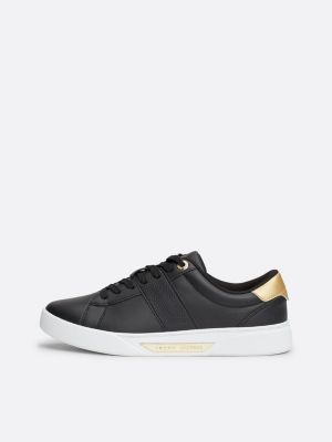 black casual chic leather court trainers for women tommy hilfiger