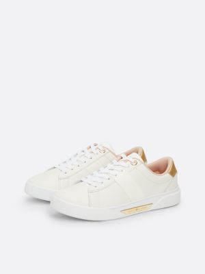 white casual chic leather court trainers for women tommy hilfiger