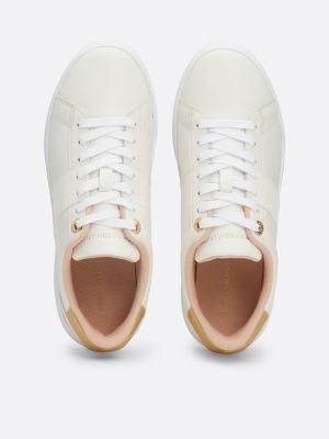 white casual chic leather court trainers for women tommy hilfiger