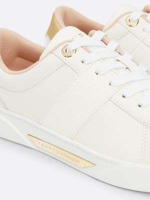 white casual chic leather court trainers for women tommy hilfiger