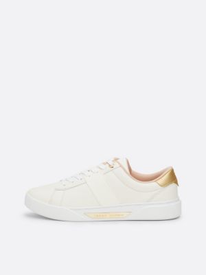 white casual chic leather court trainers for women tommy hilfiger