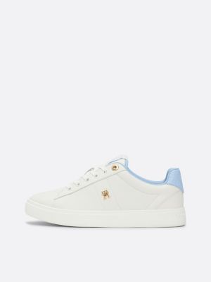 sneakers in pelle con monogramma th bianco da donne tommy hilfiger