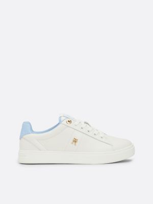 sneakers in pelle con monogramma th white da donne tommy hilfiger