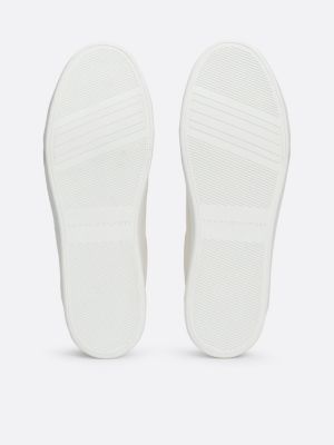 beige leren sneaker met th-monogram voor dames - tommy hilfiger