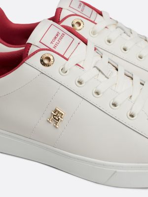 beige sneaker aus leder mit th-monogramm für damen - tommy hilfiger