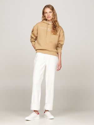 beige leren sneaker met th-monogram voor dames - tommy hilfiger