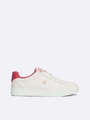 beige sneaker aus leder mit th-monogramm für damen - tommy hilfiger