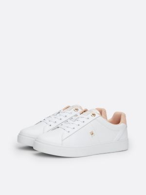 zapatillas de piel con monogramas th blanco de mujeres tommy hilfiger