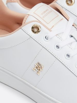 zapatillas de piel con monogramas th blanco de mujeres tommy hilfiger