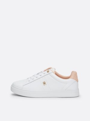 zapatillas de piel con monogramas th blanco de mujeres tommy hilfiger