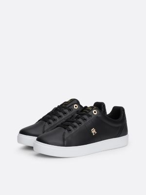 sneakers in pelle con monogramma th nero da donne tommy hilfiger