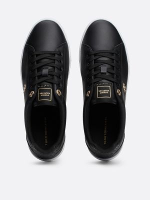 sneakers in pelle con monogramma th nero da donne tommy hilfiger