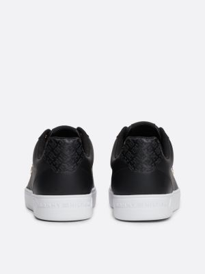 black leather th monogram trainers for women tommy hilfiger