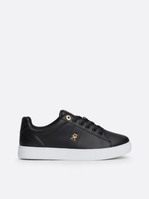 sneakers in pelle con monogramma th black da donne tommy hilfiger