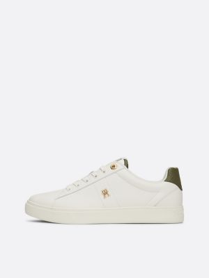 sneakers in pelle con monogramma th bianco da donne tommy hilfiger