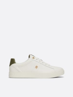 sneakers in pelle con monogramma th white da donne tommy hilfiger