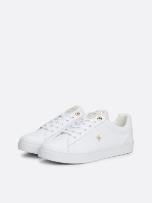 weiß sneaker aus leder mit th-monogramm für damen - tommy hilfiger